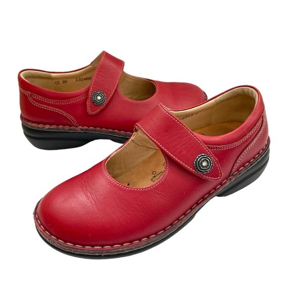 Finn Comfort Red Mary Jane Laval Nappa Leather Loafers Shoes Comfort 36 Wide - Picture 2 of 13